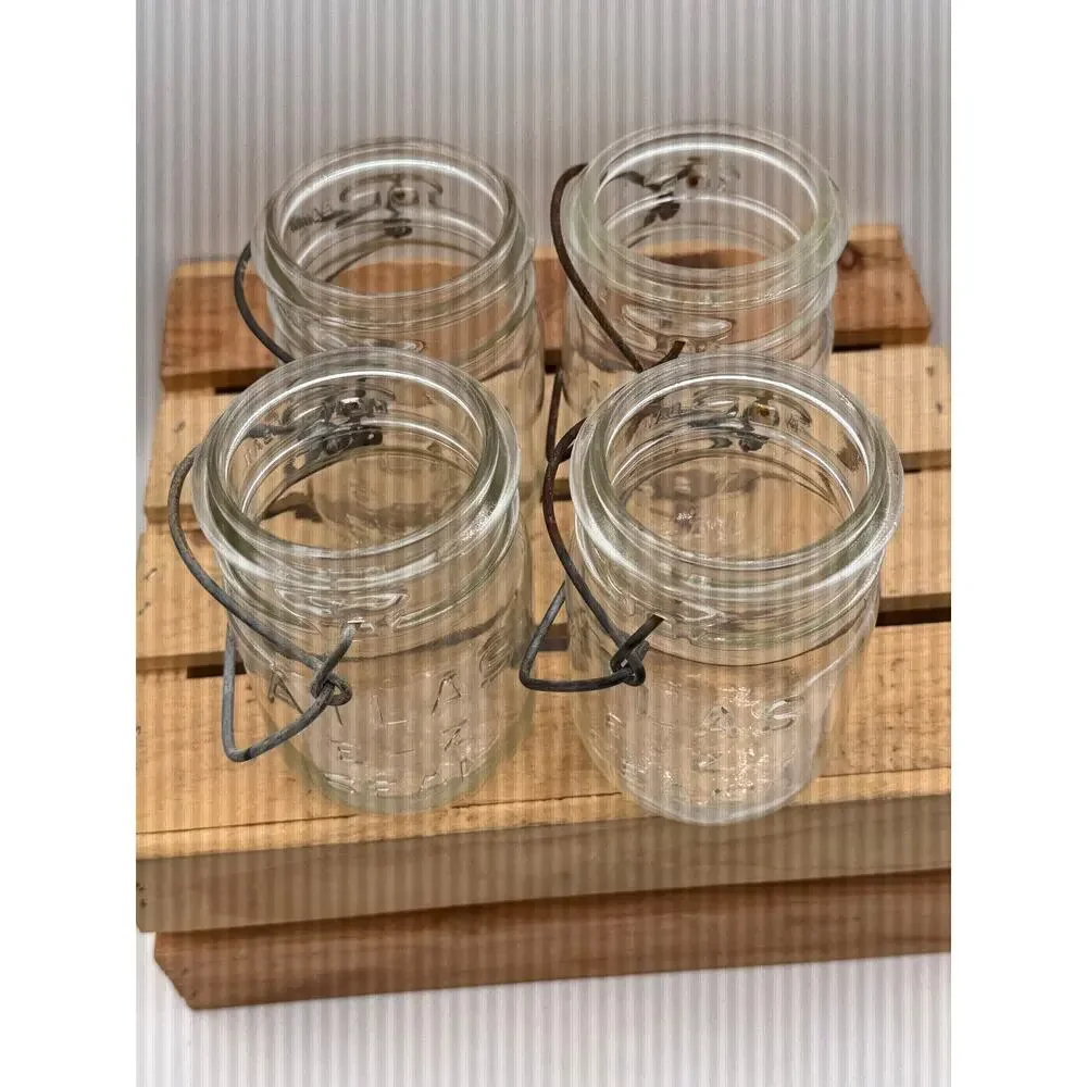 Vintage Atlas E-Z Seal Pint Mason Jars with Wire Bails (Set of 4, No Lids)- 5.5”